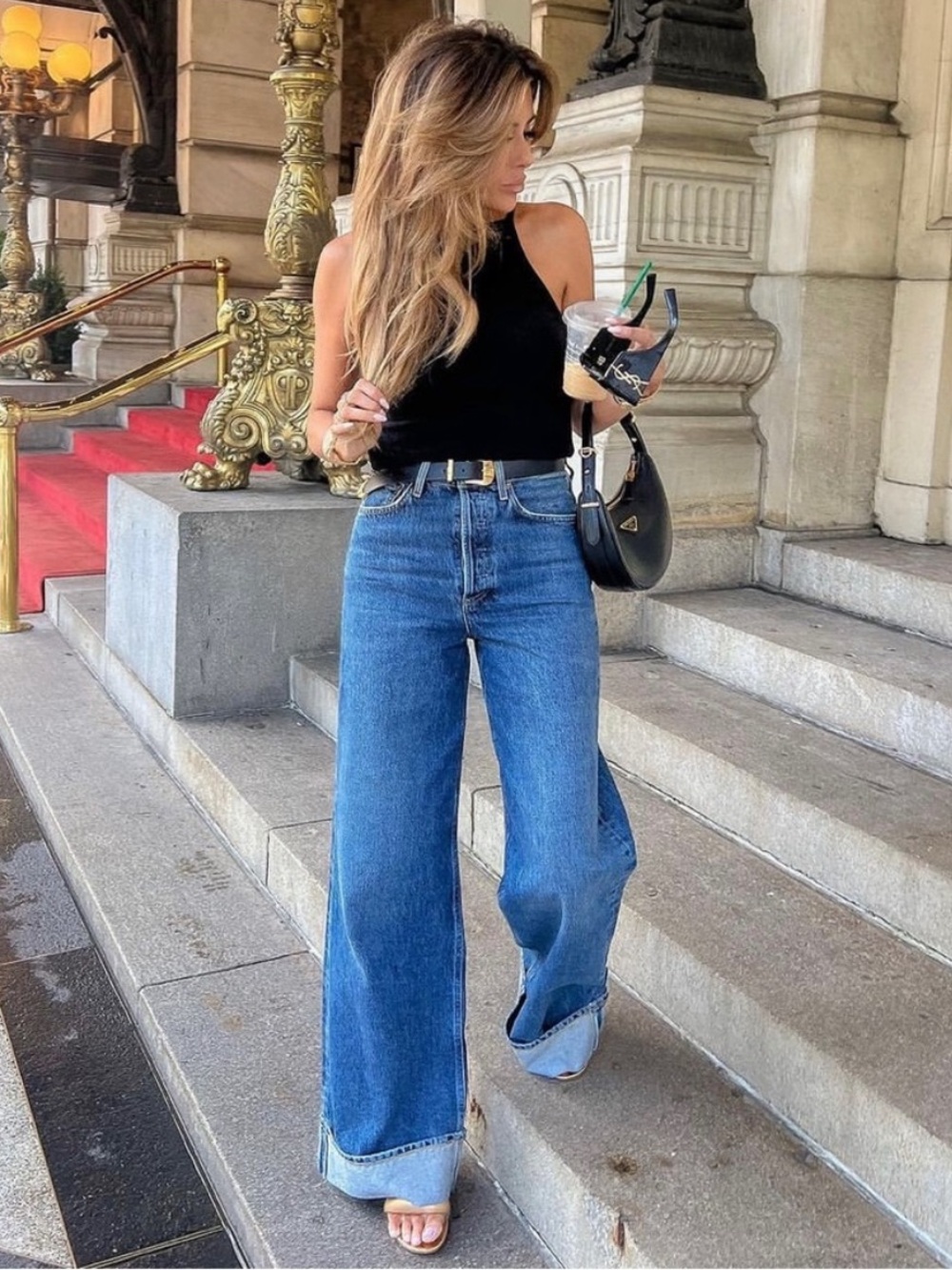 Mother Snacks! Funnel Heel Cuff Jeans Delicious Memories Blue Size 28 Wide Leg - Picture 5 of 15